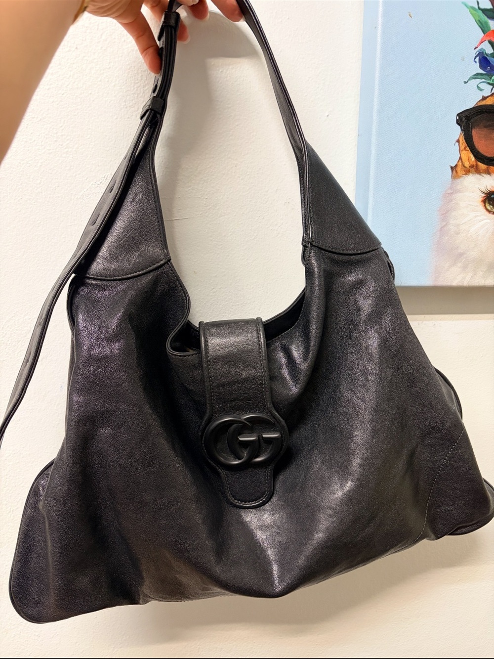 Gucci Black Leather Hobo with Interlocking G